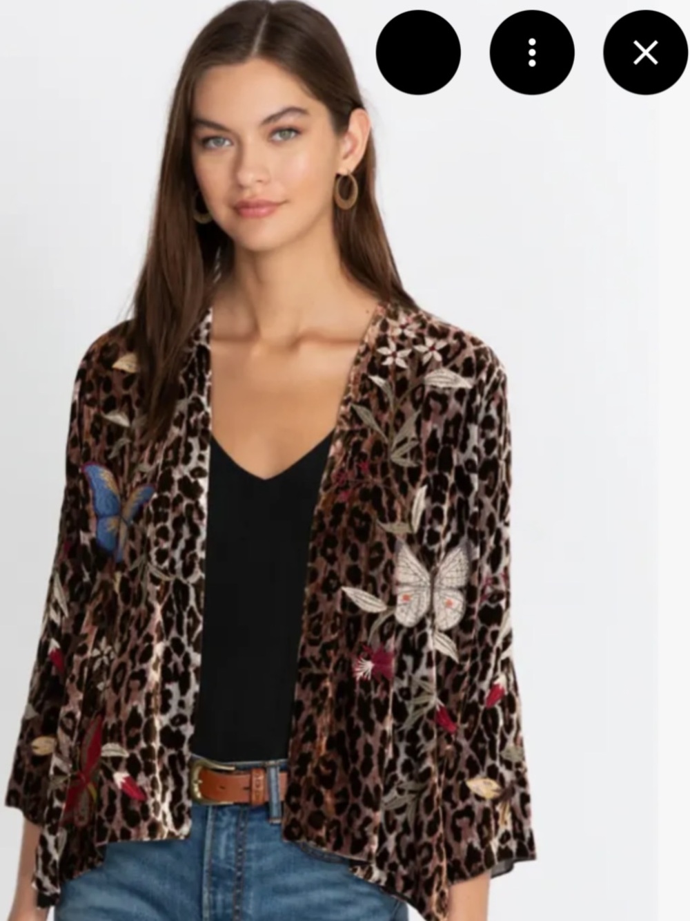 Johnny Was Brown Leopard Velvet Embroidered Open-Front Bolero.  Firm price of 75